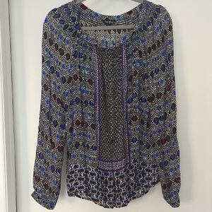 Lucky Brand Geometric Blouse - Blue, Black, and Brown